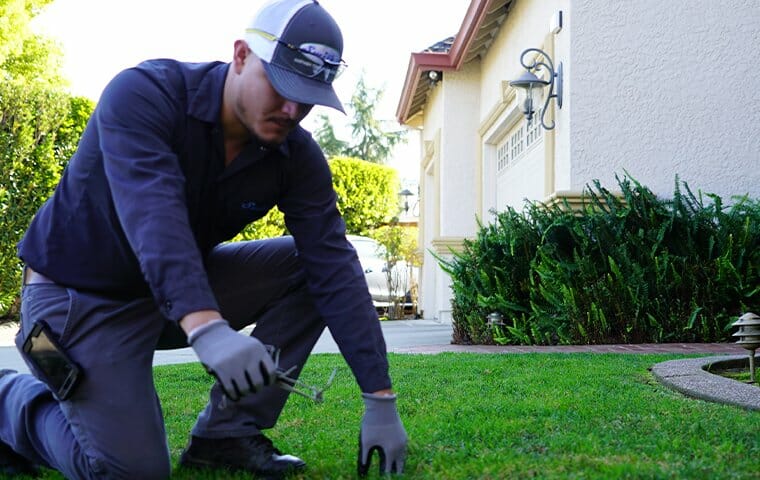 professional mole control service technician looking for moles